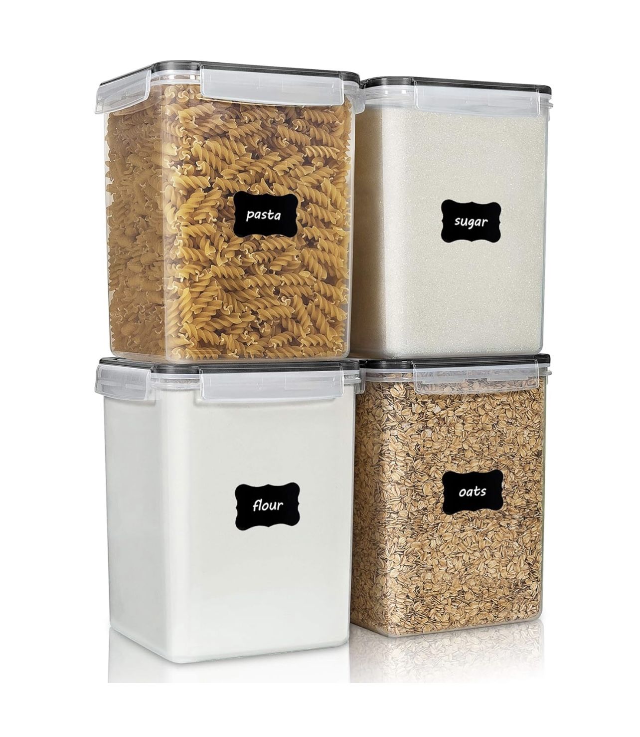 Vtopmart 4 PCS Large Food Storage Containers 5.2L / 175oz, 4 Pieces BPA Free Plastic Airtight Canisters for Flour, Sugar, Baking Supplies, Rice with L