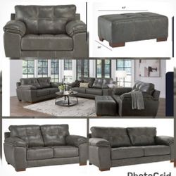 Grey Leather Couch Set