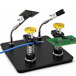 Helping Hands Soldering Station Clamp Set, Solder PCB Holder Magnetic Spring Clamps and Flexible Alligator Clip Arms, 4.72 x 4.72 in Steel Base Plate 