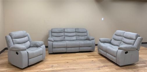 Brand New Beige Fabric Reclining Sofa Loveseat & Chair