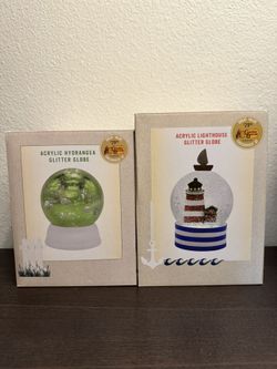 Cracker Barrel Acrylic Hydrangea Lighthouse Glitter Globes
