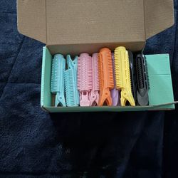 multi colored hair curlers clips 