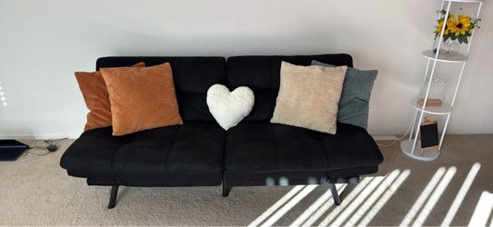 Black Futon/Sofa with pillows & throw blanket