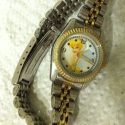 Disney TInkerbell Fairy Pixie Two Toned Silver & Gold Tone Watch Wristwatch.