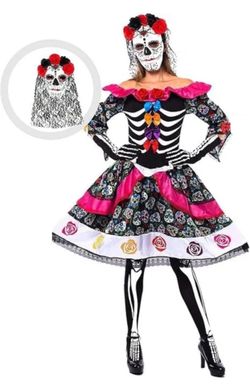 Women’s Day of the Dead Costume for Halloween Costume, Large Size