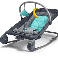 Summer Infant 2-in-1 Bouncer & Rocker Duo (Gray and Teal) Convenient and Portable Rocker and Bouncer for Babies Includes Soft Toys and Soothing Vibrat