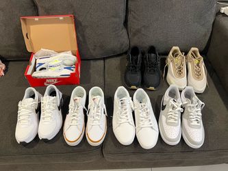 7 New nike tennis shoes court legacy men sneaker white  size 13 and black air max size 12 and beige size 10.5 asking $65 each thanks read the add for 
