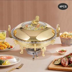 4PCS Hot Boiler Cookers, Chinese Style Chafing Buffet Set, Round Chafing Dishes, Used To Hold Meat, Vegetables, Seafood, And Other Foods, For Large Ga