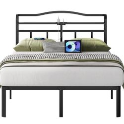 UOMEUR Metal Bed Frame with Headboard and USB & Type C Charging Station, Heavy Duty Metal Bed Frame No Box Spring Needed with Ample Storage Space - Ea