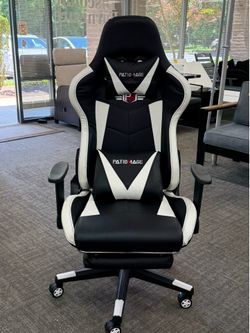 Gaming Chair with Footrest Ergonomic Office Chair Headrest Lumbar Support Comfortable High Back Adjustable Reclining Computer Desk Chair PU Leather Sw