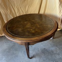 English leather top coffee table very good condition antique