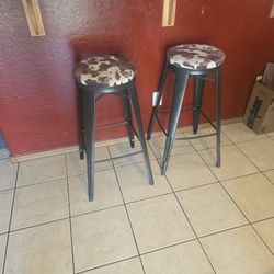 2 Metal Barstools W Cow Print.