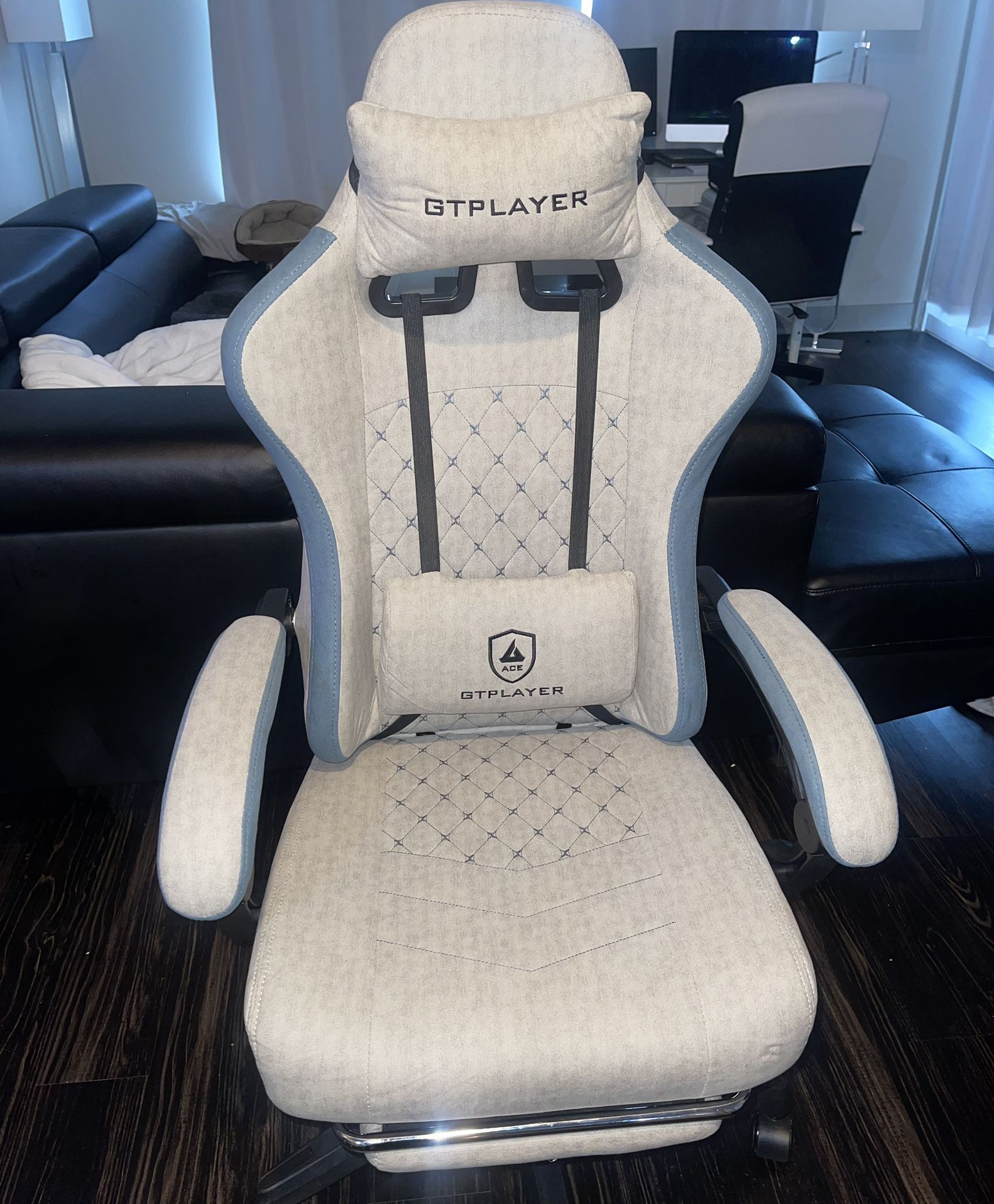 GTPLAYER Gaming Chair with Footrest Fabric Office Chair with Pocket Spring Cushion
