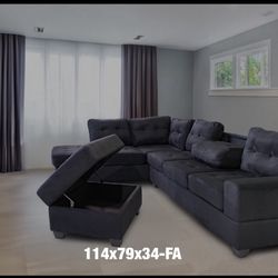 $399 Sectional With Storage Ottoman Black Grey Brown 