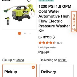 Ryobi 1.8 Gpm Pressure Washer