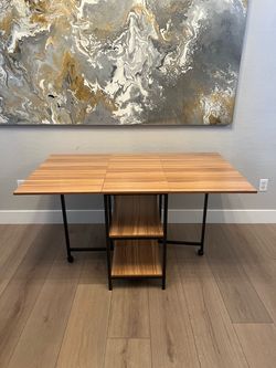 17-55” Foldable Drop Leaf Dining Table with Storage Shelves- Expandable Table w/ Locking Wheels