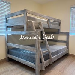 Solid Wood Twin/Full Bunk Bed With Both Mattresses $600