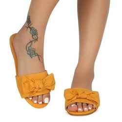 NWT Women Faux Swede Bow Tie Flat Slide Sandal