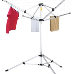 JS HANGER Drying Natural Clothes Airer Outdoor Portable 4-arm Aluminum Drying Rack w/Ground Stake, Carry Bag, 28-Lines with 65 ft. Umbrella Clotheslin