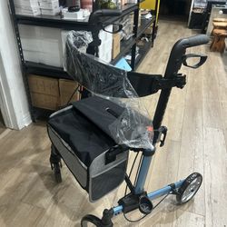 Rollator Walker for Seniors, Lightweight Foldable All Terrain Rolling Walker with seat, Aluminum Walkers with 8 inch Solid Wheels, Handles and Backres