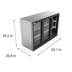 3-Glass Door Counter Height Back Bar Cooler Refrigerator with LED Lighting 