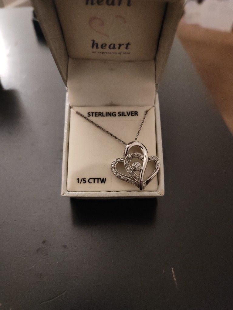 Sterling Silver Genuine Diamonds Heart-shaped Necklace