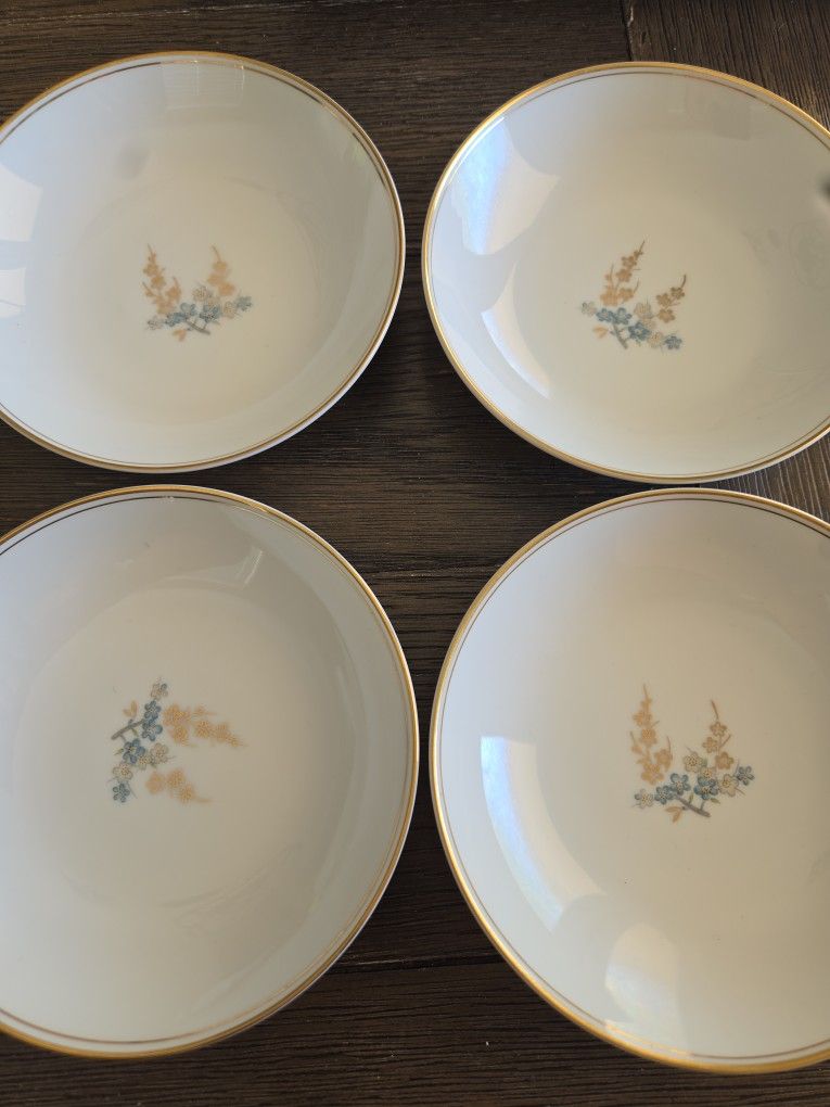 Vintage Noritake Bowls Set of 4 Dessert Fruit 5.5” Floral Gold Trim