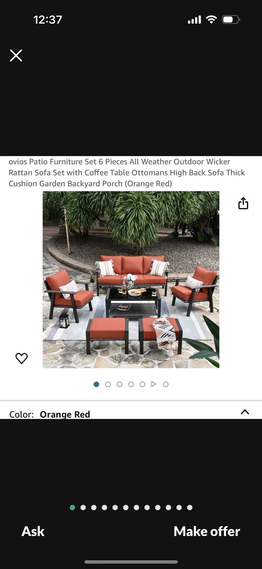 ovios Patio Furniture Set 6 Pieces All Weather Outdoor Wicker Rattan Sofa Set with Coffee Table Ottomans High Back Sofa Thick Cushion Garden Backyard