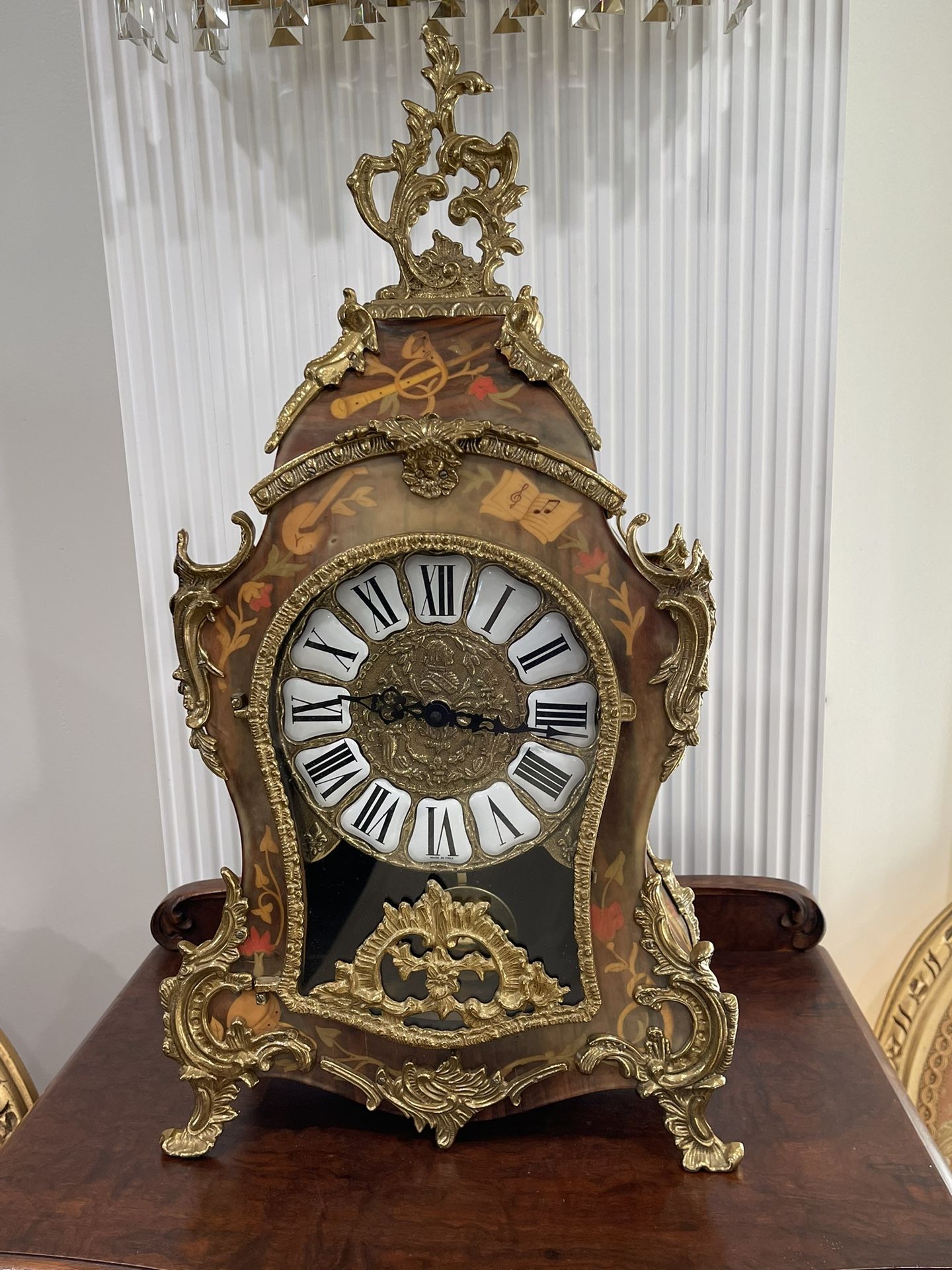 Beautiful Large Boulle Inlay Bronze Mantel Clock Made in Italy🌷