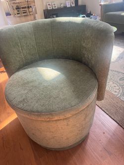 Green Velvet Barrel Accent Chair ottoman