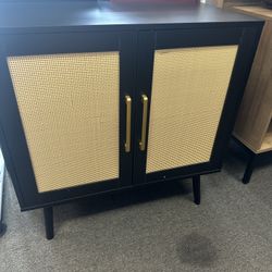 Sideboard Buffet Cabinet with Storage, Kitchen Buffet Storage, Black Rattan Cabinet with Doors