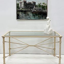 Late 20th Century Brutalist Wrought-Iron Console Table With Beveled Glass