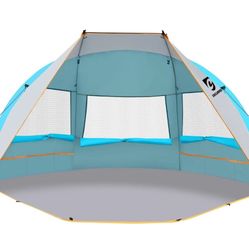 Beach Tent 2-3 Person Sun Shelter UPF 50+ with Extended Waterproof Pe Floor & 3 Mesh Roll Up Windows Fits, Portable Beach Shade Easy Setup for Outdoor