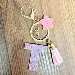 Pink Glitter Keychain Letter T