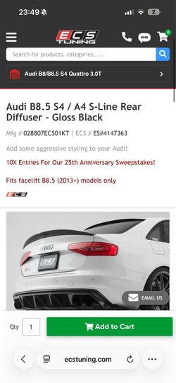 ECS Tuning Rear Diffuser – Audi A4/S4 B8/B8.5 (2009–2016) – Excellent Condition