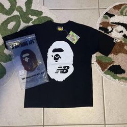 BAPE x New Balance Men's Black T-Shirt with Ape Head Logo Small