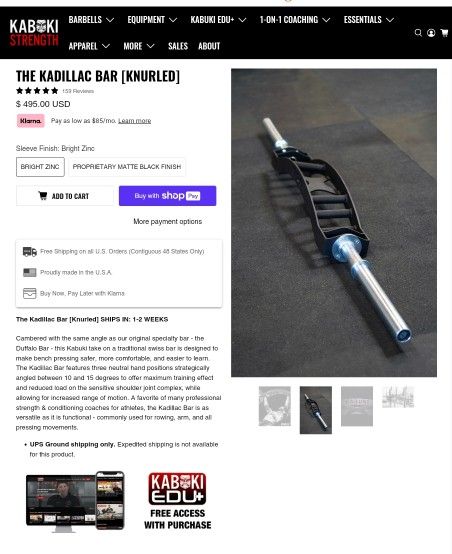Kabuki Cadillac Bar, Rogue, Rep, Olympic, Specialty, Cambared, Multi Grip