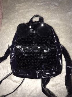 Black Leather Small Travel Backpack 