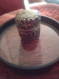 Ornate openwork thimble case sterling silver webster 1880s