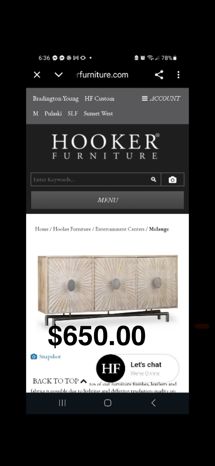 Hooker Furniture 5560-55 68" Entertainment Console in Light Wood 5(contact info removed)8-LTWD