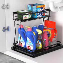 Organizer, 2 Tier Metal  Organizer with Pull Out Sliding Drawers