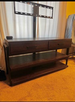 Dark Wood TV Stand with Drawers and Shelves