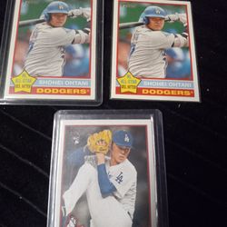 3 Dodgers Baseball Cards Otani & Sasaki 