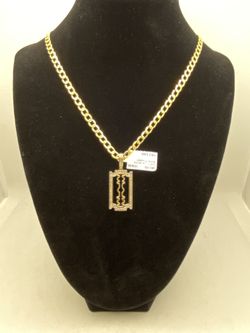 Diamond Razor Blade with 10kt Gold Cuban Link