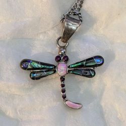 Vintage Sterling Silver Dragonfly Necklace 