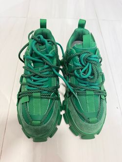 Green Chunky Platform Sneakers – Lace-Up Dad Shoes – Streetwear Athletic Shoes size37