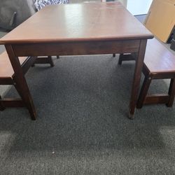 Kids Wooden Table With Benches
