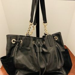 Diane Con Furstenberg Sydney Cinch Tote In Black Leather And Suede