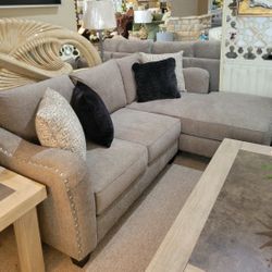 Gray Sectional (Sofa Chaise) New High Quality w/ Studs