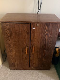 Wood VHS DVD Two-Door Storage Cabinet
